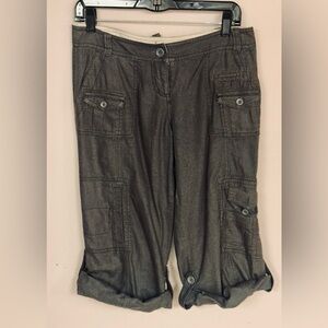 Hei Hei Navy Blue Linen Cropped Cargo Pants